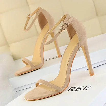 Women Gladiator Stiletto Classic Ankle Strap Holiday Beach Sandals Lady Fashion Suede 8cm 11cm High Heels Sexy Red Brown Sandles