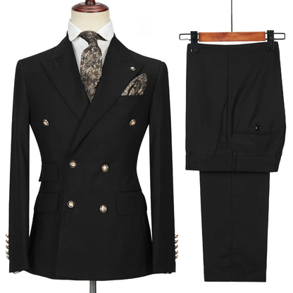 Men's Double-Breasted 2 Piece Suit Set Solid Color Business Casual Wedding Groom Dinner Party Work Jacket