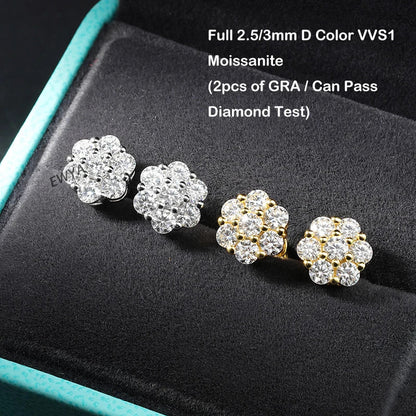 7-Stone Flower Full 2.5/3mm D Color Moissanite Stud Earrings for Women Silver 925 Plated 18K GRA Certified Party Earring
