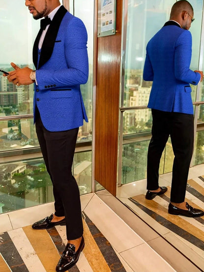 Men's three-piece floral jacquard slim-fitting suit set, including paisley pattern suit jacket, vest, and pants, suitable for ba