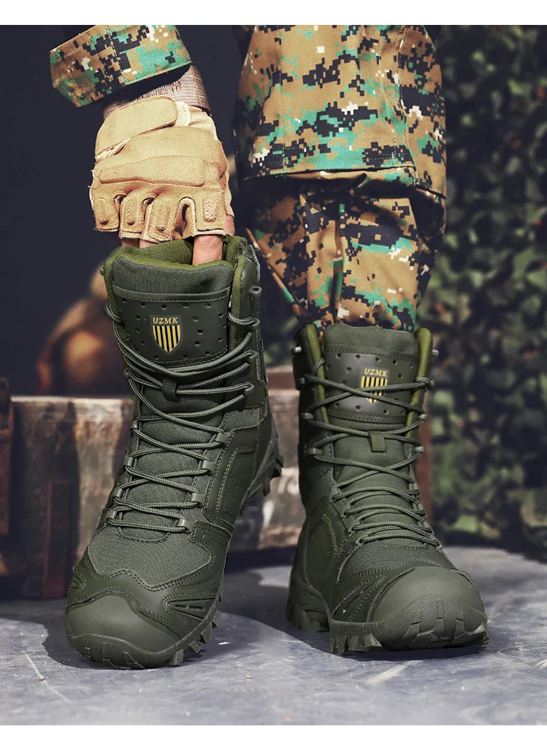 Men's trend high-top outdoor boots four seasons non-slip comfortable hiking boots professional protective tactics training boots