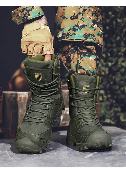 Men's trend high-top outdoor boots four seasons non-slip comfortable hiking boots professional protective tactics training boots
