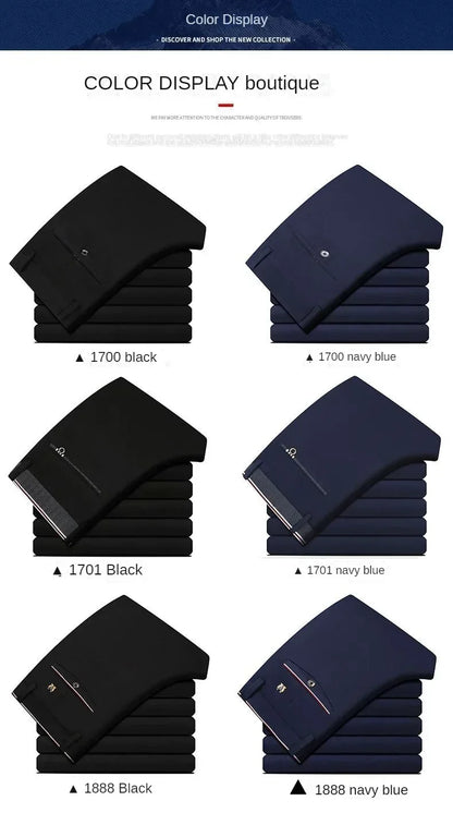 Spring and Autumn Men's Suit Pants Elastic Stretch Dress Pants Slim Male Casual Trousers Straight Leg Formal Black Blue