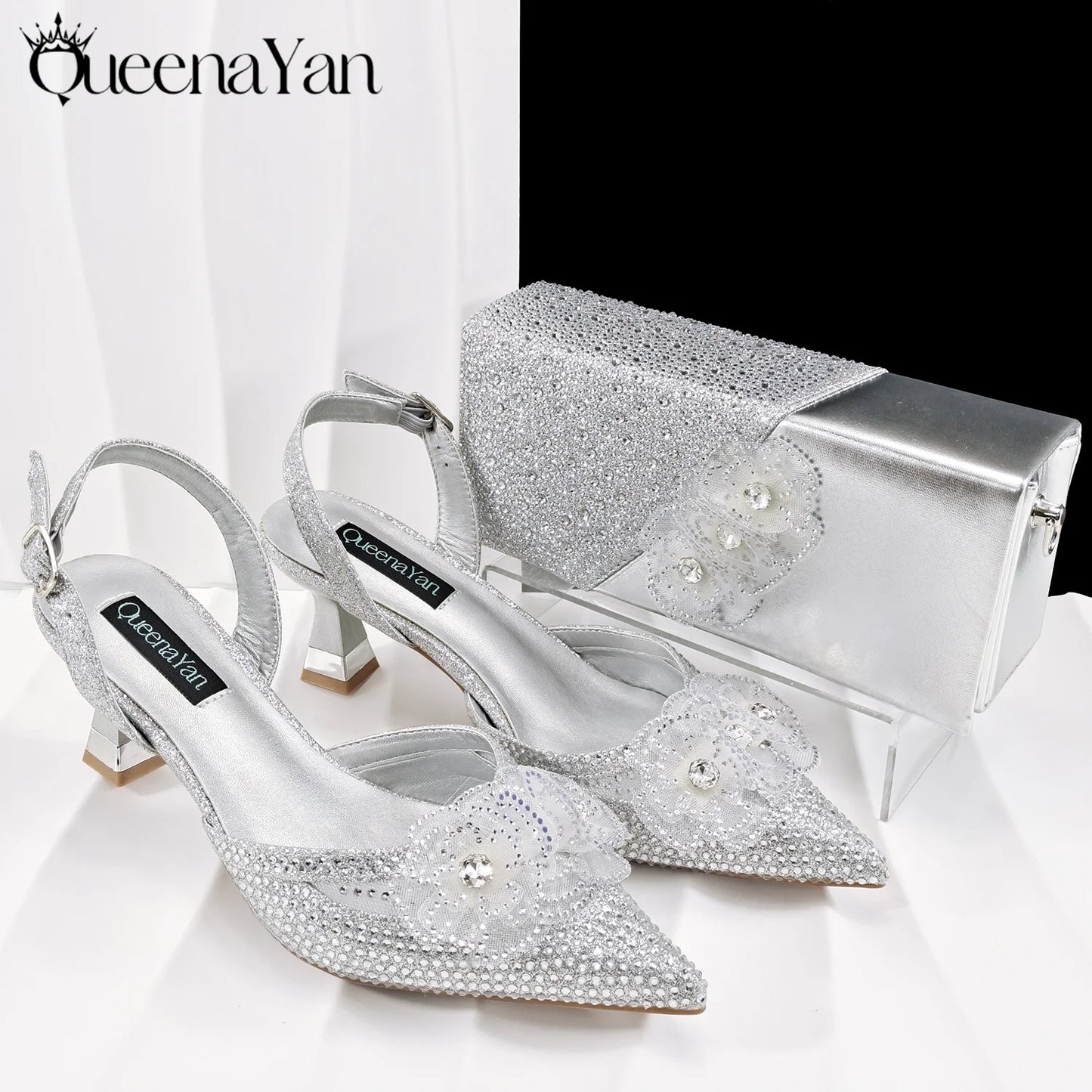 African-Inspired Evening Shoes and Handmade Clutch Set Pointed Toe High-Heel Women's Footwear and Matching Bag