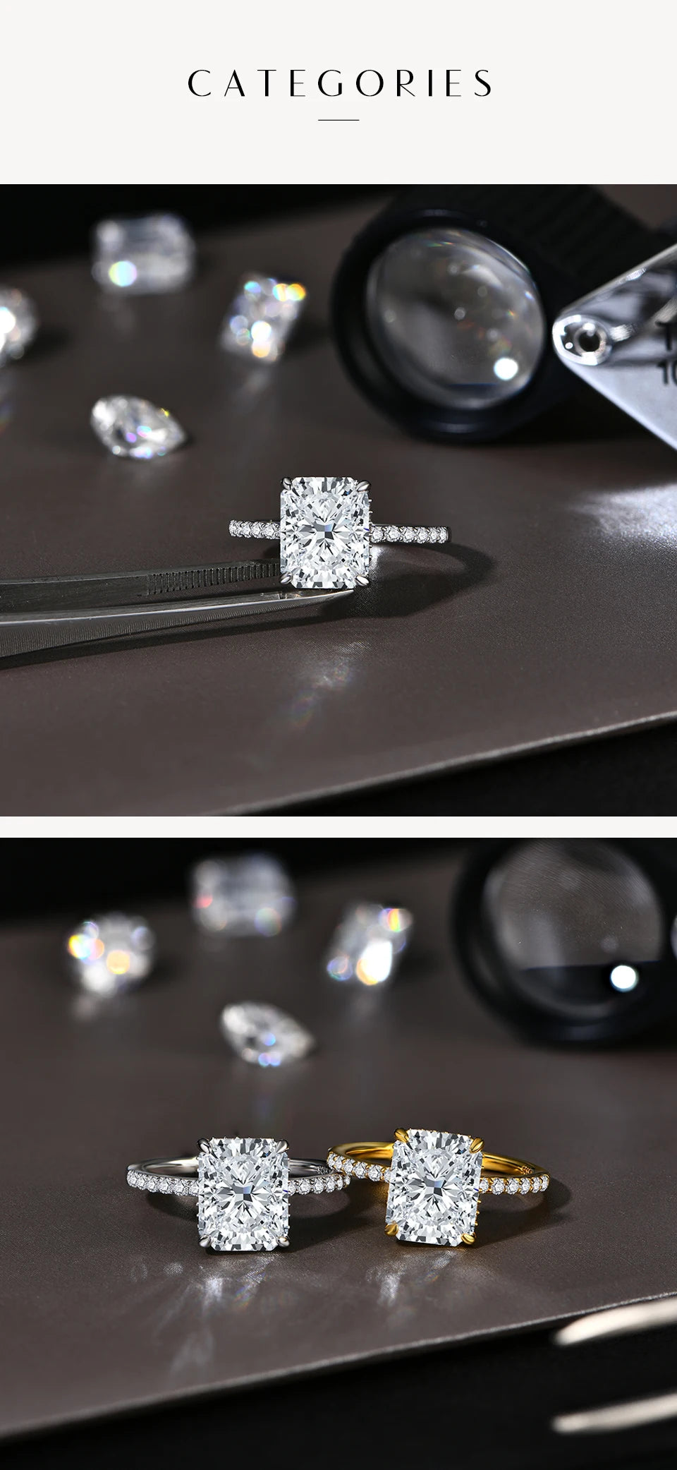 Radiant Cut 4CT Moissanite Ring for Women D Color S925 Sliver 18K Gold Plated Sparkling Engagement Wedding Fine Jewelry
