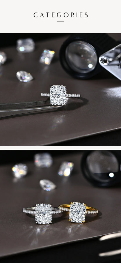 Radiant Cut 4CT Moissanite Ring for Women D Color S925 Sliver 18K Gold Plated Sparkling Engagement Wedding Fine Jewelry