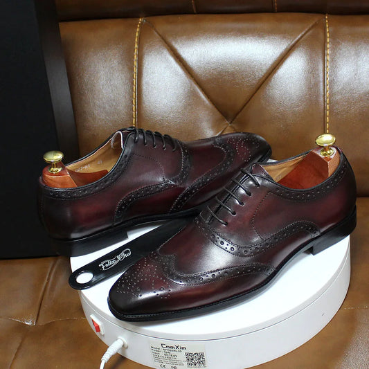 Luxury Men's Dress Shoes Genuine Calf Leather Oxford Shoes for Men Wingtip Brogue Comfortable Business Formal Shoes Male