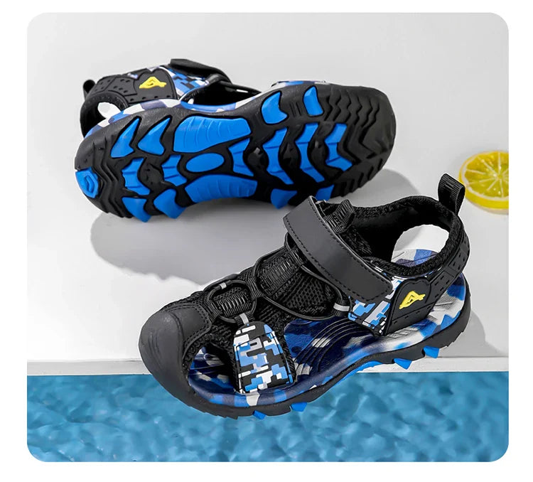 Kids Sandals Boys Breathable Anti-Slip Soft Sole Summer Beach Shoes Outdoor Lightweight Children Sandals with Adjustable Straps