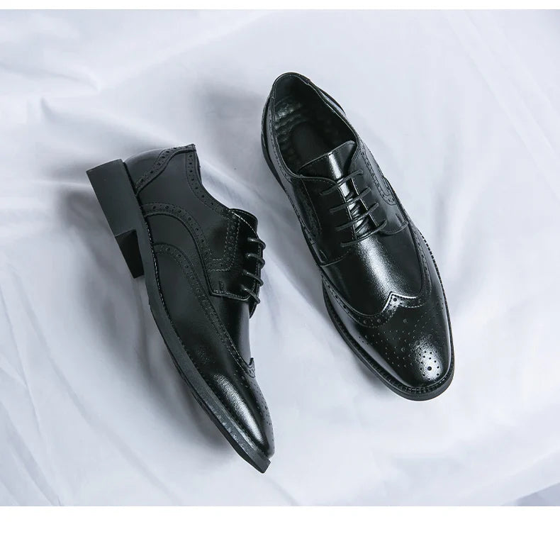 High Quality Height Increase Oxford Dress Shoes Men Genuine Cow Leather Suit Shoes Lift Brogues Wedding Formal Elevator Shoes