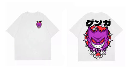 Anime Gengar Front and Rear Printed T-shirt Men and Women Summer Y2K Harajuku Loose Casual Versatile Short-sleeved Top