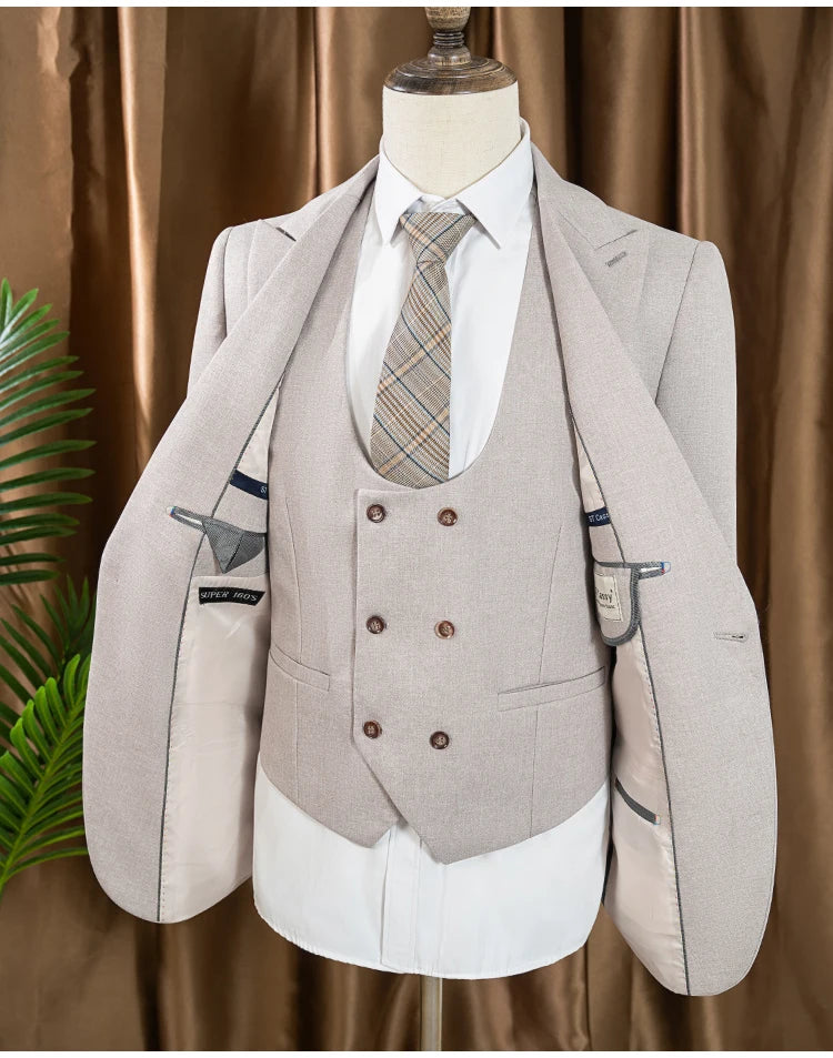high quality men suits 3 piece set elegant slim fit formal office and leisure banquet groomsman set groom's suit