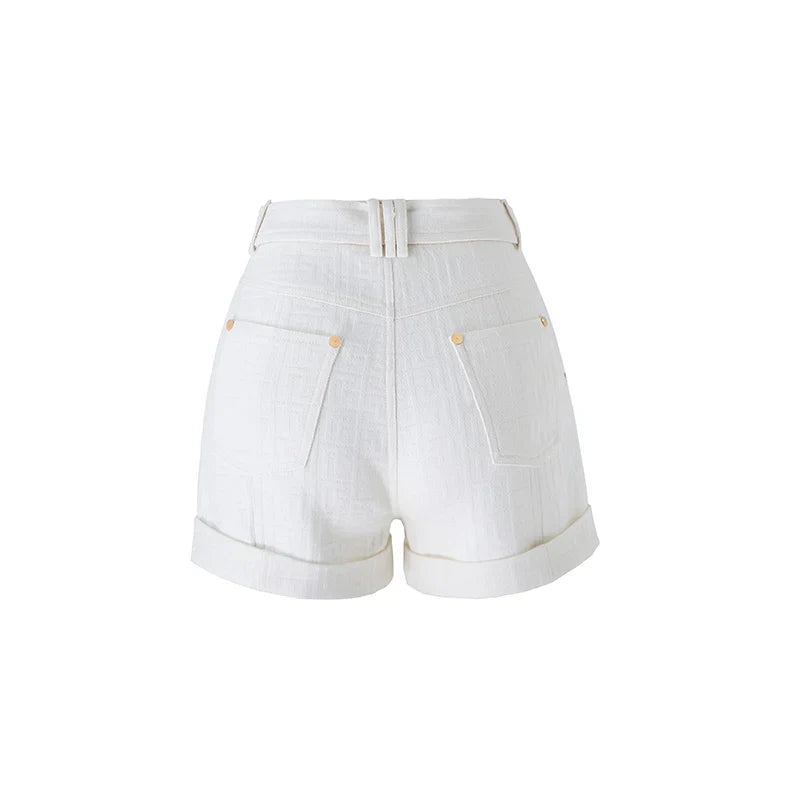 5 Colors for Option Pink Texture Washed Denim Shorts for Women with Belt Casual Style Quality Jeans Trousers