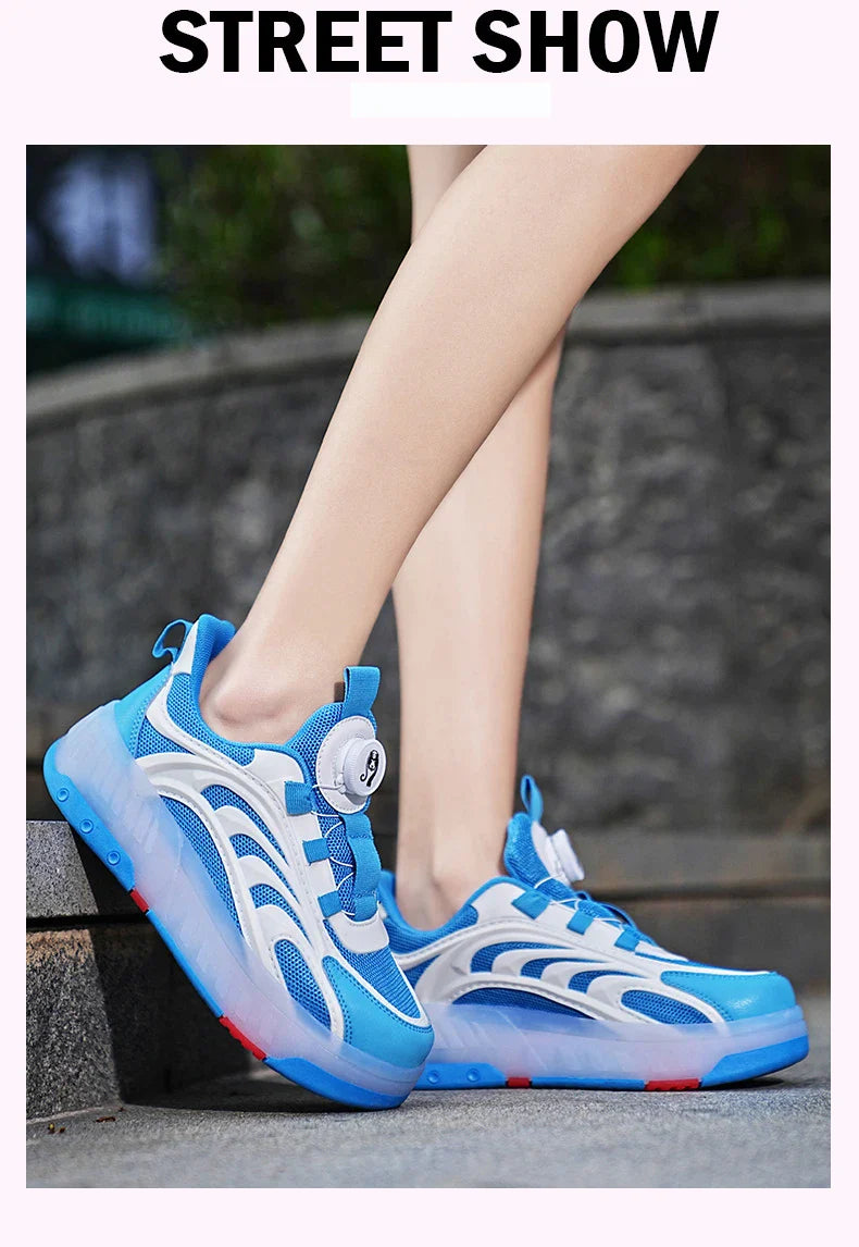 New Kids Wheels Roller Skate Shoes Boys Girls Swivel Buckle LED Light Luminous rechargeable Outdoor Children's Casual Sneakers
