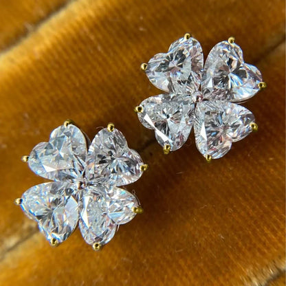 4-Stone Heart Cut Moissanite Stud Earrings for Women 2.4CT Full Lab Diamond Ear Studs with Certificates S925 Silver Fine Jewelry