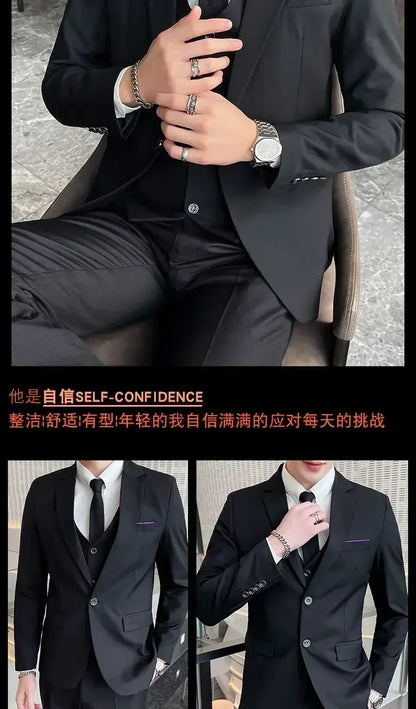 S-8XL (Blazer+ Vest + Pants) Men's fashion casual outdoor gentleman business wedding slim-fit formal British style wedding suit