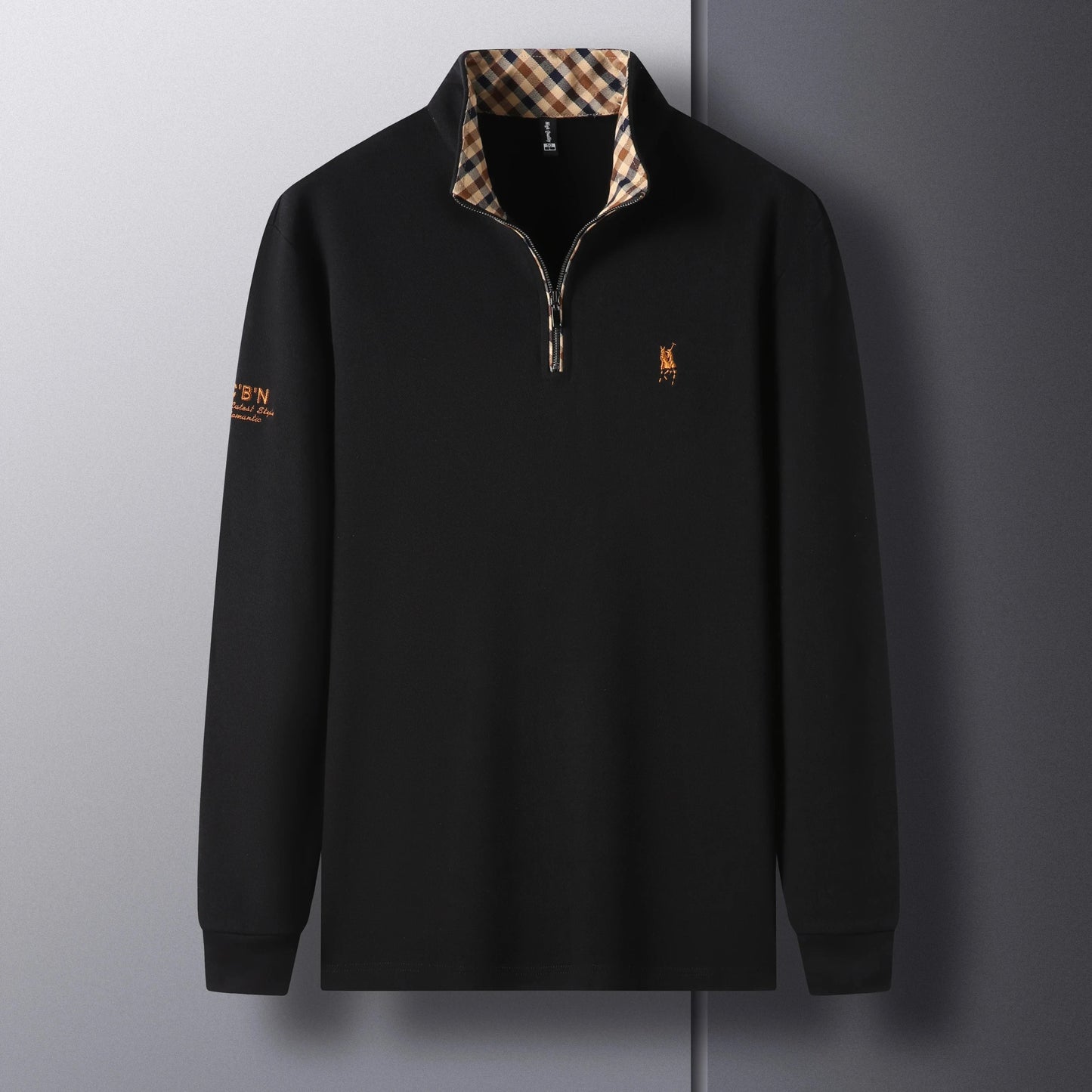 High end 100% cotton brand long sleeve T-shirt men's standing collar autumn fashionable embroidery Paul casual sports polo shirt