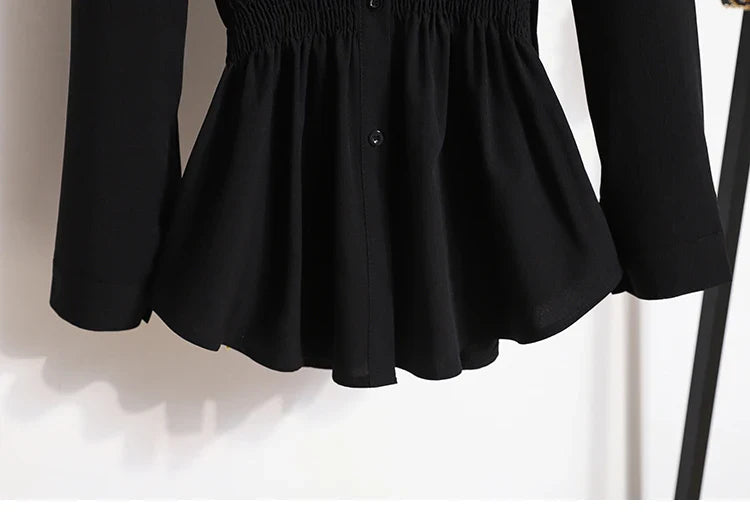 2026 Women's Plus Size Blouse Korean Style Spring Autumn Loose Elegant Casual Mid-length Tops Long Sleeved Waist Cinching Shirts