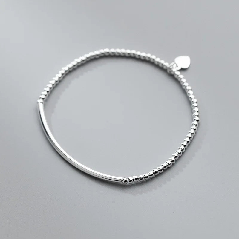 16cm Bracelets For Women Silver 925 Heart Silver Elastic Rope Round Bead Chain Sterling 925 Silver Women's Bracelet