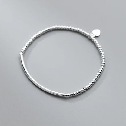 16cm Bracelets For Women Silver 925 Heart Silver Elastic Rope Round Bead Chain Sterling 925 Silver Women's Bracelet
