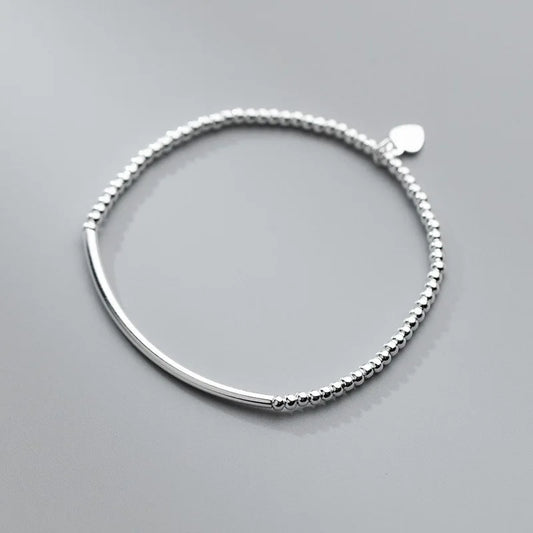 16cm Bracelets For Women Silver 925 Heart Silver Elastic Rope Round Bead Chain Sterling 925 Silver Women's Bracelet