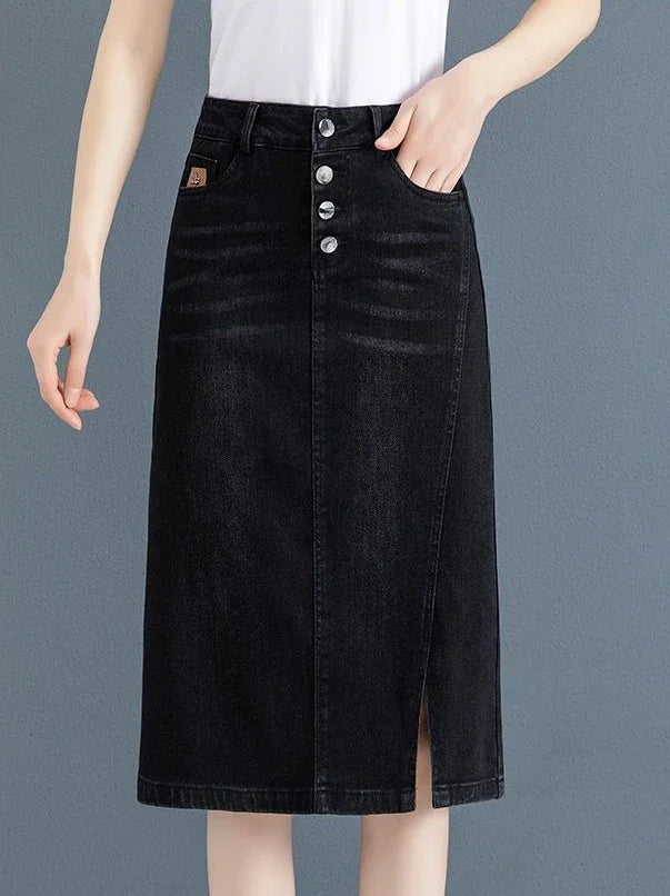 Chubby High Waist Female Jeans Skirts Blue Women's Denim Skirt with Pocket Midi To Knees Length 2025 Trend New in Y2k Vintage V
