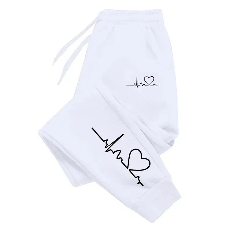 Women's Heart Print Sweatpants Casual High Quality Fitness Trousers Fashionable Baggy Warm PantsStreet Sport Jogging Daily Wear