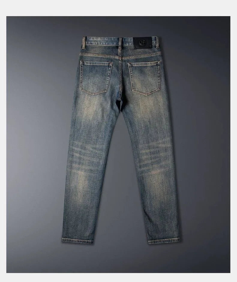 New Spring/Autumn Fashion Trendy Printed American Retro Straight Leg Jeans Men's Casual Sports High Quality Stretch Denim Pants