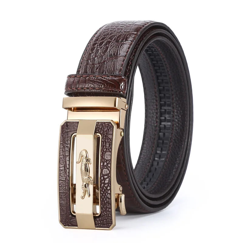 Men's Belt Fashion Crocodile Pattern Belt Alloy Automatic Buckle Strap Casual Business Style Jeans Belt