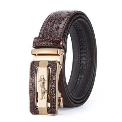Men's Belt Fashion Crocodile Pattern Belt Alloy Automatic Buckle Strap Casual Business Style Jeans Belt