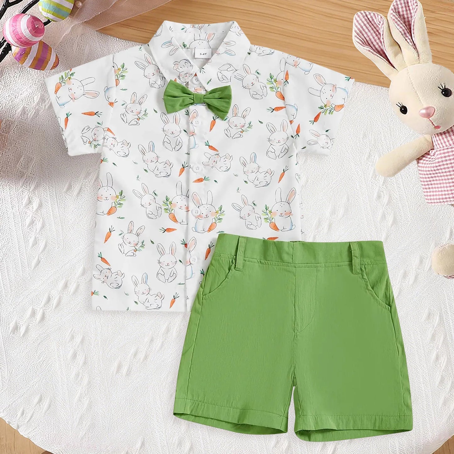 Baby Boy Easter Outfit Short Sleeve Gentleman Button Down Shirts Solid Shorts Toddler Boys Party Bow Two Piece Suit Tracksuit