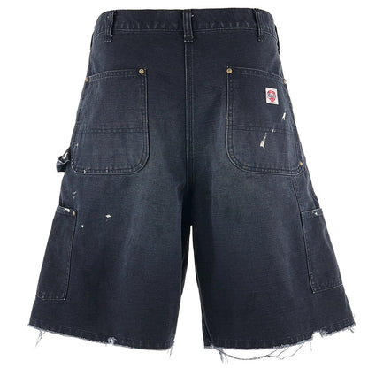 Black Nice Washed Damaged Saint DOUBLE KNEE Zipper Denim Shorts Men Women Oversized Shorts