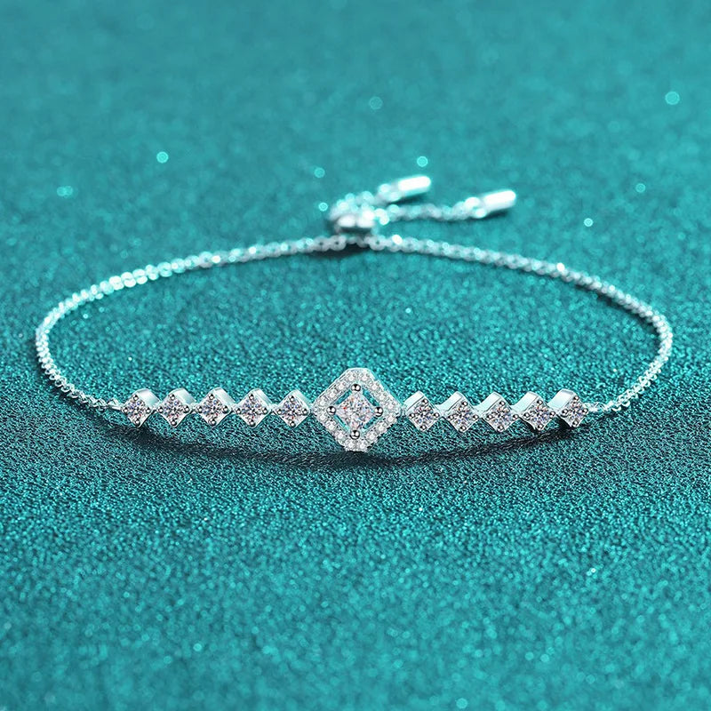 3*3mm 0.7cttw Full Moissanite Bracelets for Women Princess Cut Square Luxury Chian S925 Sterling Silver Wholesale Jewelry