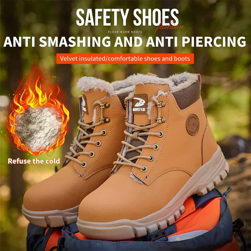 Winter Warm Men's Work Safety Boots Waterproof Sturdy Steel Toe Shoes Sports Shoes Safety Protection Cold Prevention