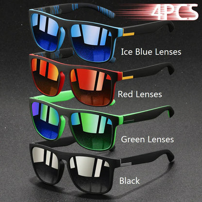 4PCS Fashion Vintage Square Sunglasses Men Women Fishing Driving Man Luxury Brand Designer Sun Glasses Anti-Glare Retro Eyewear