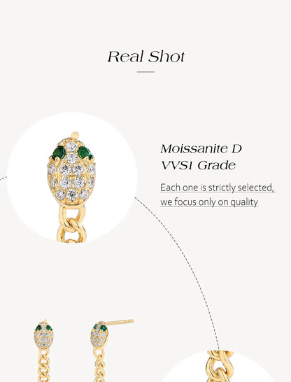 Original Green Eyes Snake Drop Earrings For Women Moissanite Diamond Earring S925 Sterling Silver Party Wedding Jewelry