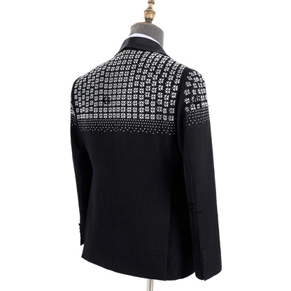 Elegant Men's Suits Double-Breasted Jewelry Ornament Handmade Tuxedo for Wedding Groom Party Jacket Pants