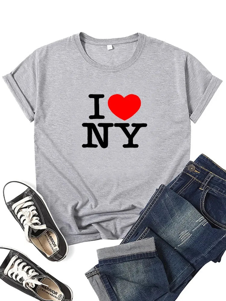 Women I Love NY New York Graphic T-shirt Girl Y2K Harajuku Black Pink Red New Tee Tops Female Funny Clothes Gift