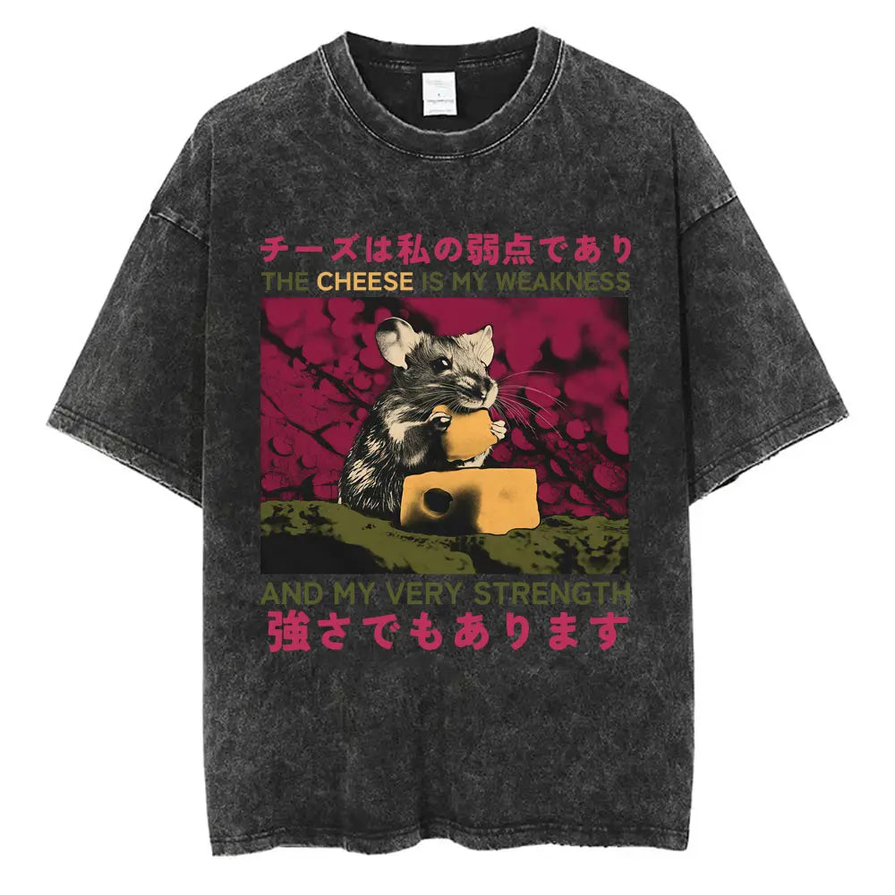 I Do Not Think Therefore I Do Not Am T-shirt Funny Japanese Style Opossum Vintage Washed T Shirt Unisex Fashion Humor T-shirts