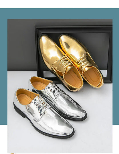Luxury Silver Dress Shoes Man Patent Leather Shoes Large Size 50 Wedding Shoes Men Pointed toe Party Shoes Designer Formal Shoes