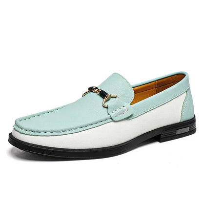 Sapatos Masculinos de Couro Genuíno de Marca de Luxo Mocassins de Casamento Sem Cadarço Nova Tendência Fivela de Metal Sapatos Masculinos Versáteis para Negócios