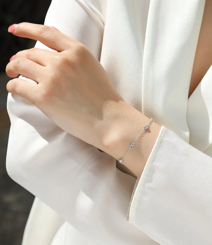 Round Bezel 0.87cttw Full D Color Moissanite Diamond Bracelet For Women 925 Silver GRA Certified 19cm Link Bracelets Gift