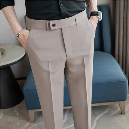 Stretch Solid Color Men's Trousers, Suitable for Business Casual, Parties, Formal Events, and Ankle-length Slim Pants.28-40
