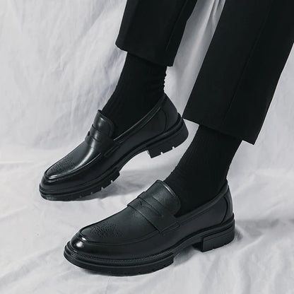 Platform Wedding Brogues Shoes For Men Classic Office Social Men's Dress Leather Shoes Formal Casual Business Loafers Male