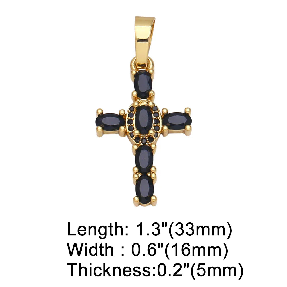 Big Rainbow Colorful Cross Pendants for Necklace Gold Plated  Copper Zircon Religious Jewelry Components pdta638