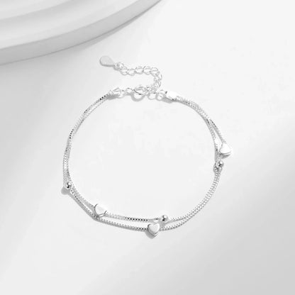 925 Sterling Silver Double Layer Hearts To Heart Bracelet Simple Adjustable Link Chain For Women Jewelry Christmas Gifts