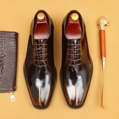 Genuine Leather Shoes for Men Dress British Business Party Lace Up Black Square Toe Fashion Casual Formal Suit Handmade Men Shoe