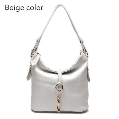 Elegant Women Red Leather Handbag 100% Genuine Leather Lady Hobo Bag Charming Ring Medium Shoulder Bag Bright Yellow Bags