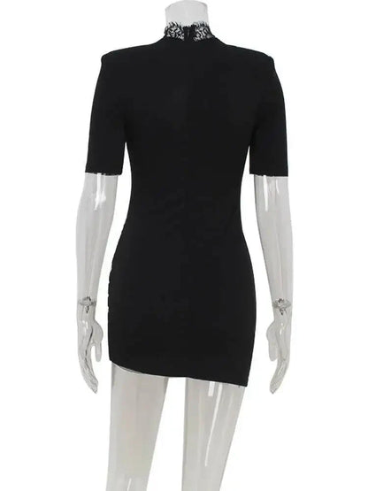 Sexy Sheath Women's Mini Dresses Solid Lace Turtleneck Slim Fit Bodycon Hollow Out Half Sleeves Streetwear Vestidos Robe GX98