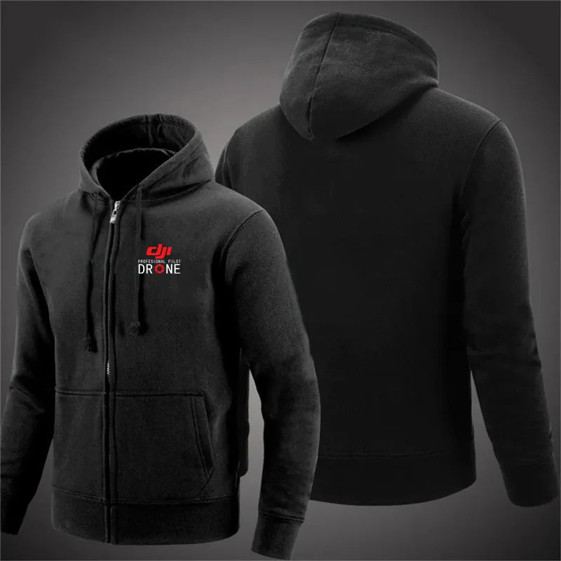 Professional Pilot Drone Autumn Hooded Sweatshirts Men's Hoodie Cardigan Solid Color Classic Jacket Clothing Tops