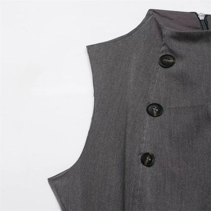Women's two-tone double-breasted high-neck sleeveless top, waist-cinching slim-fit high-street casual women's vest, 2026 new